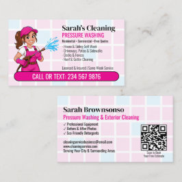 Tarjeta De Visita Chica de lavado a presión rosa dibujo animado QR l