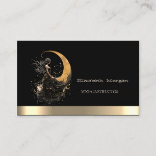 Tarjeta De Visita Chica de luna negra elegante dorada Yoga