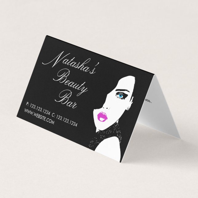 Tarjeta De Visita Chica de moda Bar de belleza rosa negro (Anverso)