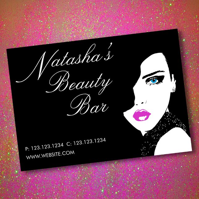 Tarjeta De Visita Chica de moda Bar de belleza rosa negro (Subido por el creador)