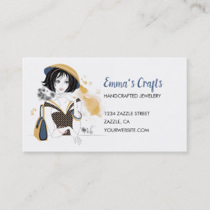 Tarjeta De Visita Chica de moda en oro y azul