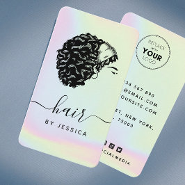 Tarjeta De Visita Chica de pelo afro holográfico pastel arcoiris uni