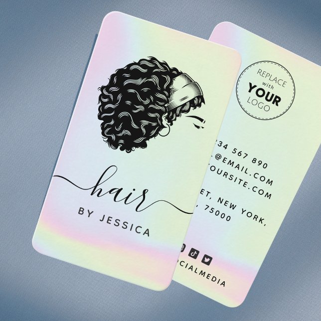 Tarjeta De Visita Chica de pelo afro holográfico pastel arcoiris uni (Subido por el creador)