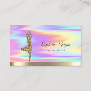 Tarjeta De Visita Chica de purpurina dorada Yoga holográfico