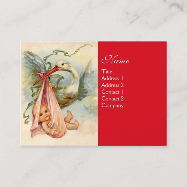 Tarjeta De Visita CHICA de STORK BABY SHOWER Pink Red (Anverso)