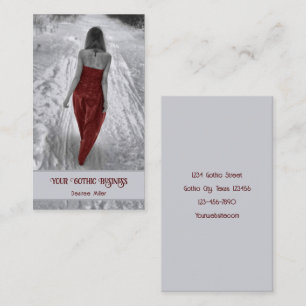 Tarjeta De Visita Chica De Vestido Rojo Invierno Gótico