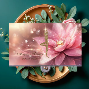 Tarjeta De Visita Chica de yoga con brillo de flor de loto rosa mode