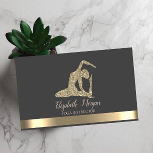 Tarjeta De Visita Chica de yoga con brillo de raya dorada elegante