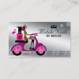 Tarjeta De Visita Chica del salón Nail Scooter de moda plata modern
