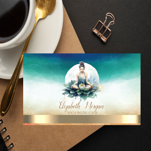 Tarjeta De Visita Chica elegante instructora de yoga Loto Azul