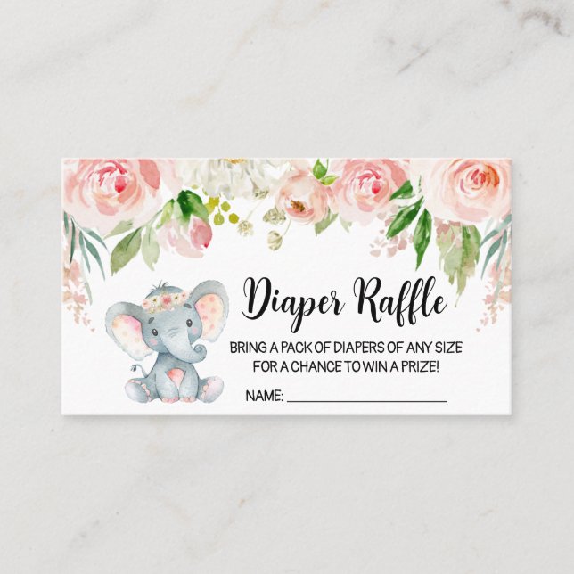 Tarjeta De Visita Chica Elephant Baby Shower Diaper Raffle (Anverso)