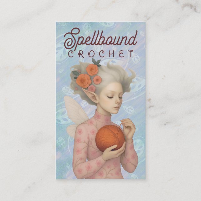 Tarjeta De Visita Chica elfo de hilo de hadas de tejido crochet (Anverso)