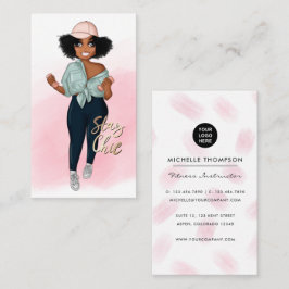 Tarjeta De Visita Chica instructora de fitness afro con estilo