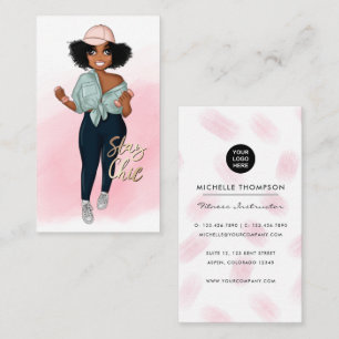 Tarjeta De Visita Chica instructora de fitness afro con estilo
