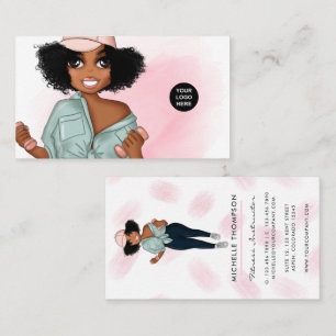 Tarjeta De Visita Chica instructora de fitness afro Fashionable nego
