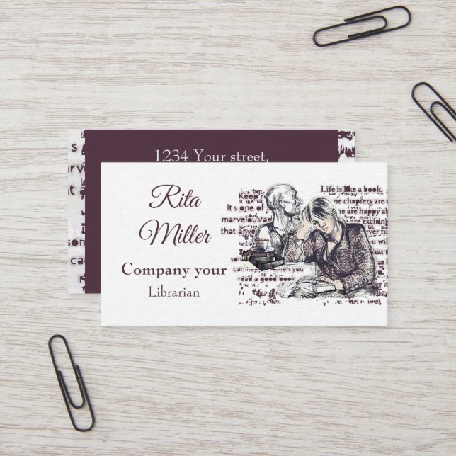 Tarjeta De Visita chica leyendo un libro (Anverso/Reverso In Situ)