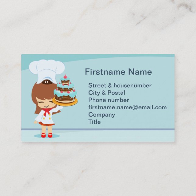 Tarjeta De Visita Chica lindo con pastel de chocolate (Reverso)