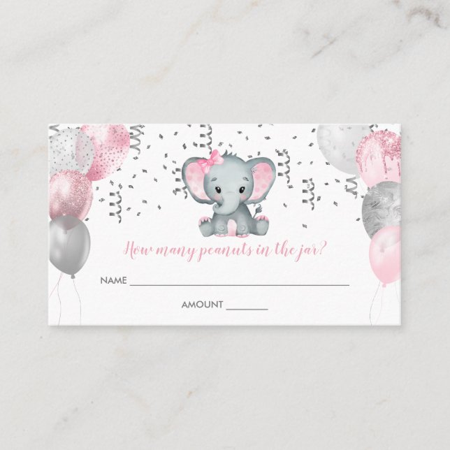 Tarjeta De Visita Chica lindo elefante globos rosados supongo Baby S (Anverso)