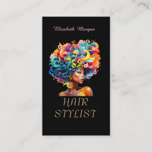 Tarjeta De Visita Chica negra con cabello elegante moderno negro