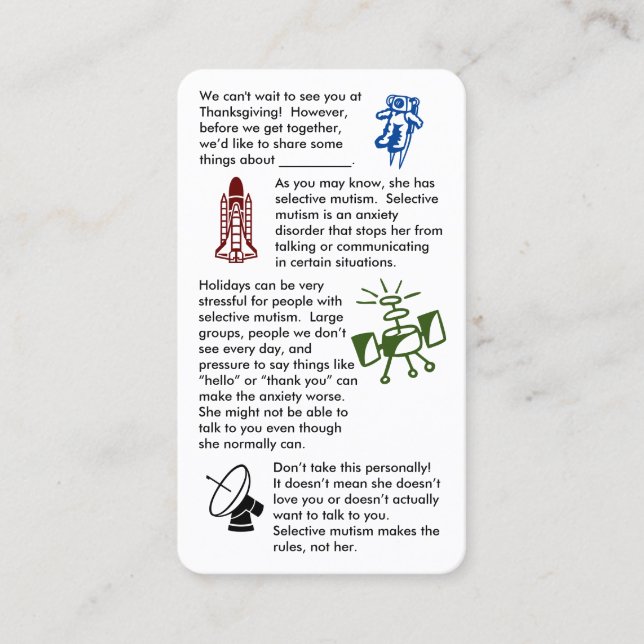 Tarjeta de visita Chica para unirse al mutismo sel (Anverso)