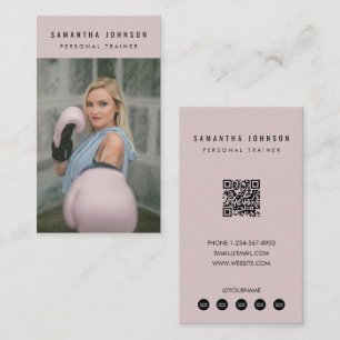 Tarjeta De Visita Chica personal rosado entrenador Fitness Photo QR