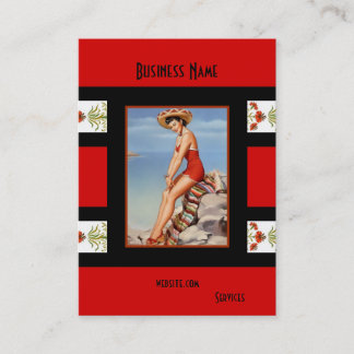 Tarjeta de visita chica pin up negro rojo vintage 