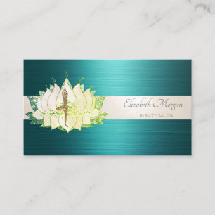 Tarjeta De Visita Chica profesional de Stripe Lotus Verde Metálico