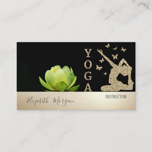 Tarjeta De Visita Chica Purpurina de oro Silhouette Green Lotus (Anverso)
