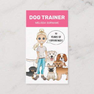 Tarjeta De Visita Chica Rubia y Perros Entrenadora de Perros Persona