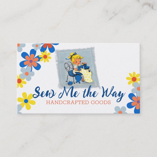 Tarjeta De Visita Chica rubio de máquina de coser de costura de cost (Anverso)