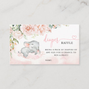 Tarjeta De Visita Chica Rubor Elephant Baby Shower Diaper Raffle