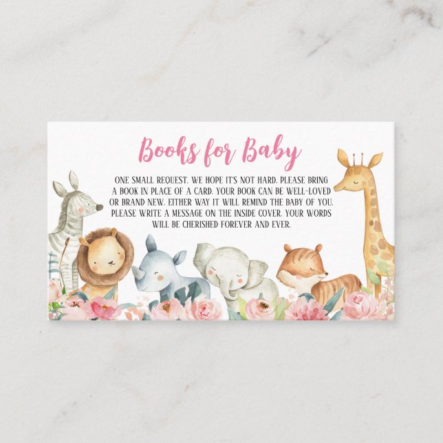 Tarjeta De Visita Chica Safari Jungle Libros de Baby Shower para beb (Anverso)