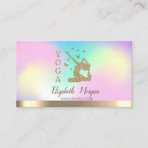 Tarjeta De Visita Chica Silhouette Ombre Holographic Yoga Instructor
