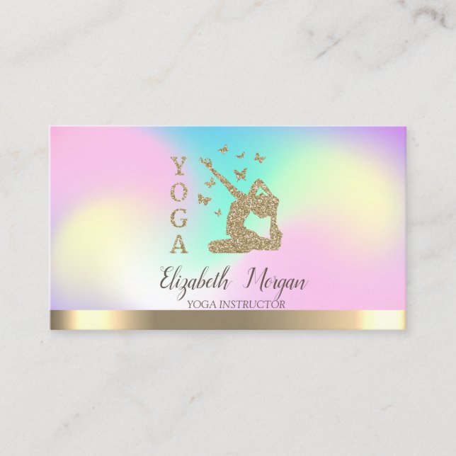 Tarjeta De Visita Chica Silhouette Ombre Holographic Yoga Instructor (Anverso)