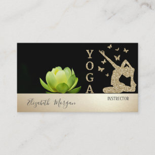 Tarjeta De Visita Chica Silueta Brillo Dorado Loto Verde