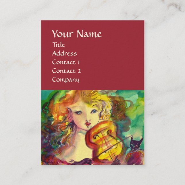 Tarjeta De Visita Chica VIOLINISTA, VIOLÍN Y CAT (Anverso)