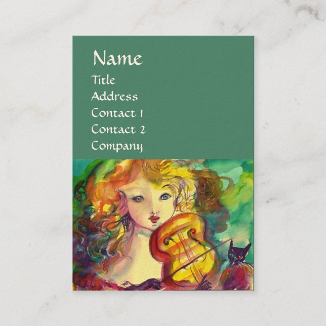 Tarjeta De Visita Chica VIOLINISTA, VIOLÍN Y CAT (Anverso)