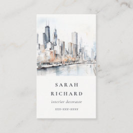 Tarjeta De Visita Chicago, Illinois City Scape Watercolor Travel