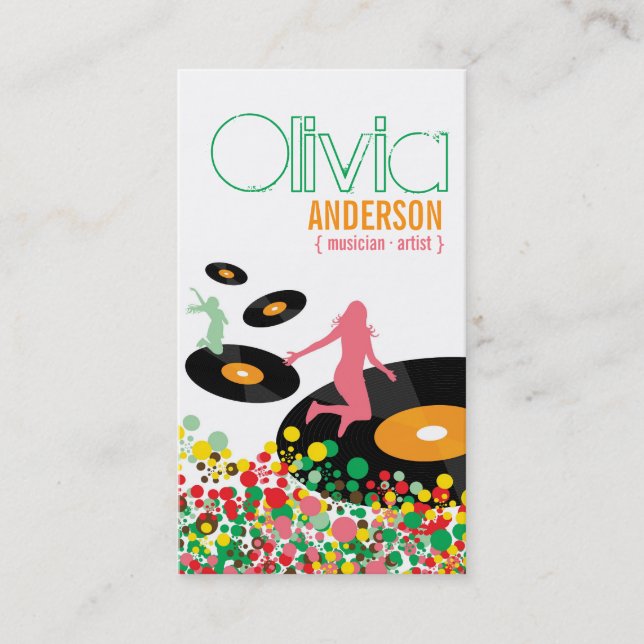 Tarjeta De Visita Chicas bailarines Retro Vinyl Pop Dots Artistas Ne (Anverso)