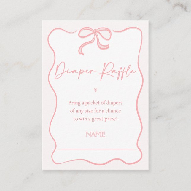 Tarjeta De Visita Chicas Bow rosa Baby Shower Diaper Raffle Insert (Anverso)