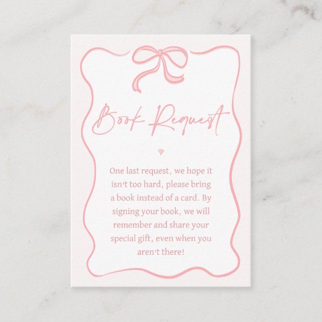 Tarjeta De Visita Chicas Bow rosa Solicitud de libro Baby Shower Ins (Anverso)