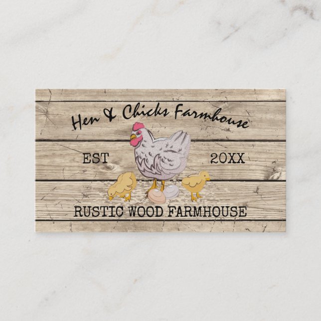 Tarjeta De Visita Chicas rústicas de madera de granja Hen (Anverso)