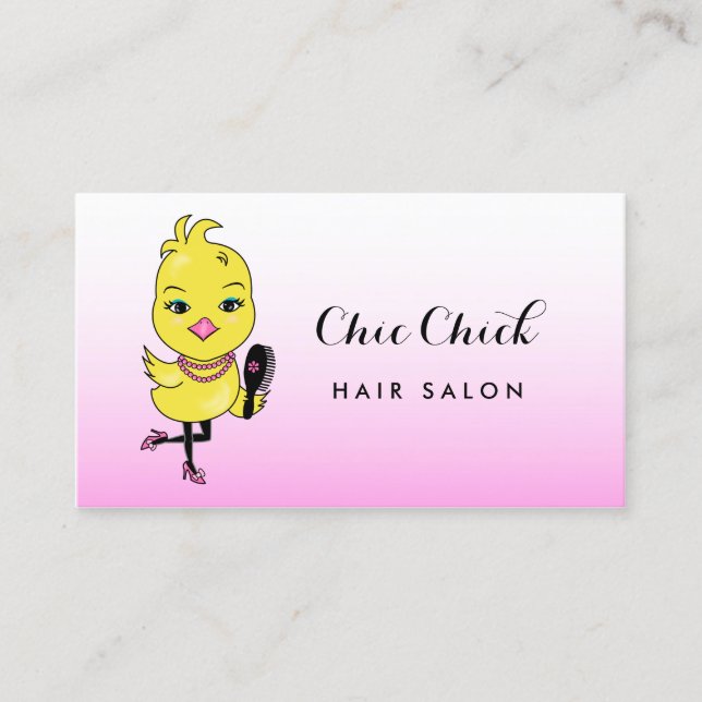 Tarjeta De Visita Chick rosa de moda con pelo de cepillo y salón de  (Anverso)