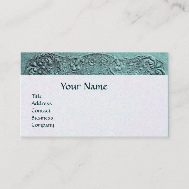 TARJETA DE VISITA CHICO BABY SHOWER ANTIQUE BLUE FLORAL MONOGRAMA (Anverso)