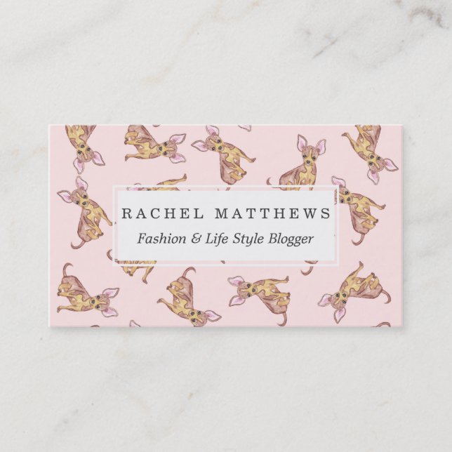 Tarjeta De Visita Chihuahua linda Brown rosado pintado acuarela (Anverso)