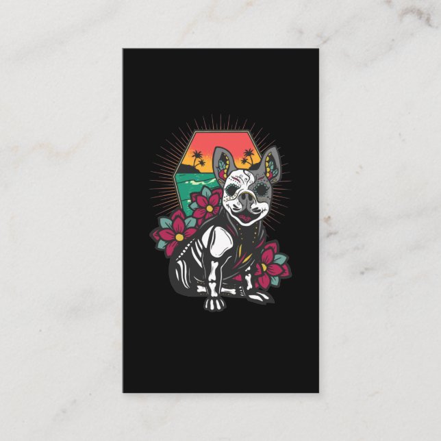 Tarjeta De Visita Chihuahua Sugar Skull Perro Mexicano (Anverso)