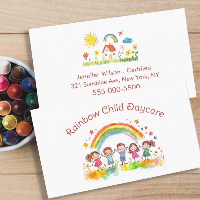 Tarjeta De Visita Child Daycare Childcare Service Rainbow (Subido por el creador)