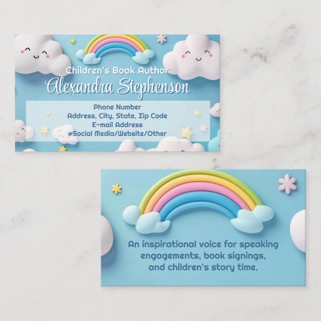 Tarjeta De Visita Childrens Book Author Librarian Kids Teacher Cloud (Anverso / Reverso)