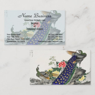 Tarjeta De Visita Chinoiserie Pavo Real Azul Peonía Rosa Arte Botáni