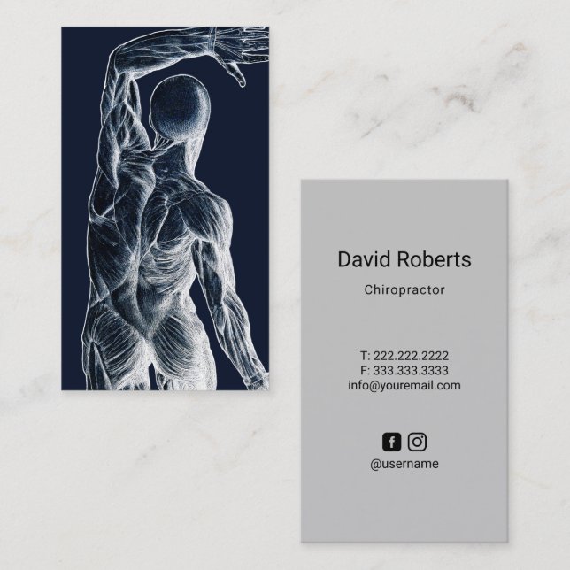 Tarjeta De Visita Chiropractor Anatomía Buropráctico Azul (Anverso / Reverso)